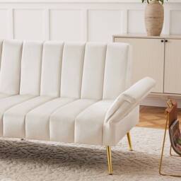Matteo Modern Beige Velvet Sofa Bed with Adjustable Backrest & Armrests - thumbnail 8