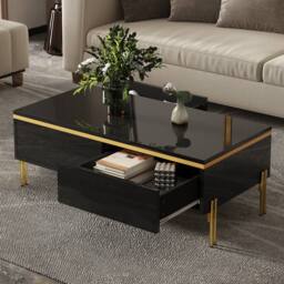 BTM High Gloss Coffee Table Side Table Living Room 100x50x36 Modern in Black - thumbnail 9