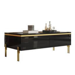 BTM High Gloss Coffee Table Side Table Living Room 100x50x36 Modern in Black - thumbnail 2