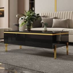 BTM High Gloss Coffee Table Side Table Living Room 100x50x36 Modern in Black - thumbnail 8