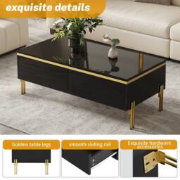 BTM High Gloss Coffee Table Side Table Living Room 100x50x36 Modern in Black - thumbnail 6