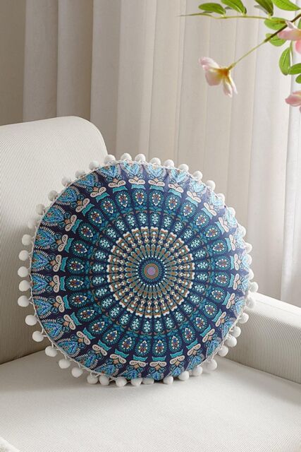 H&O Direct Decorative Ethnic Round Throw Pillow Cover in Blue - Size: 43 cm x 43 cm - image 1