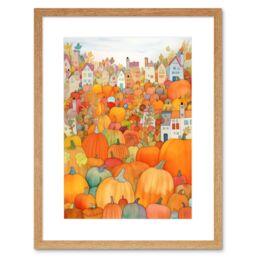 "Artery8 Wall Art Print Halloween Pumpkin Festival Autumn Harvest Modern Folk Art Watercolour Painting Artwork Framed 9X7 Inch - Size: W7"" x H9""" - thumbnail 1