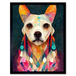 "Artery8 Wall Art Print Boho Chic Shaman Dog Mystical Painting Art Framed in Black - Size: W12"" x H16""" - thumbnail 1
