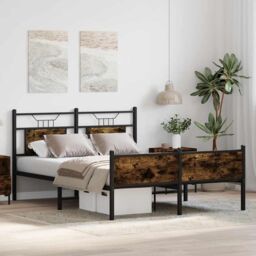 Berkfield Home Bed Frame without Mattress Smoked Oak 140x200 cm Engineered Wood in Brown - thumbnail 5