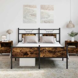 Berkfield Home Bed Frame without Mattress Smoked Oak 140x200 cm Engineered Wood in Brown - thumbnail 4