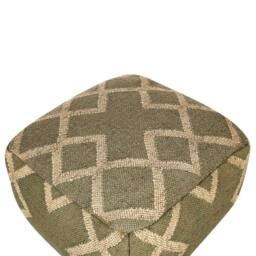 Wyld and Coco Nordic Geometric Jute Wool Pouffe 50 x 50 cm Green-Beige in Green - thumbnail 3