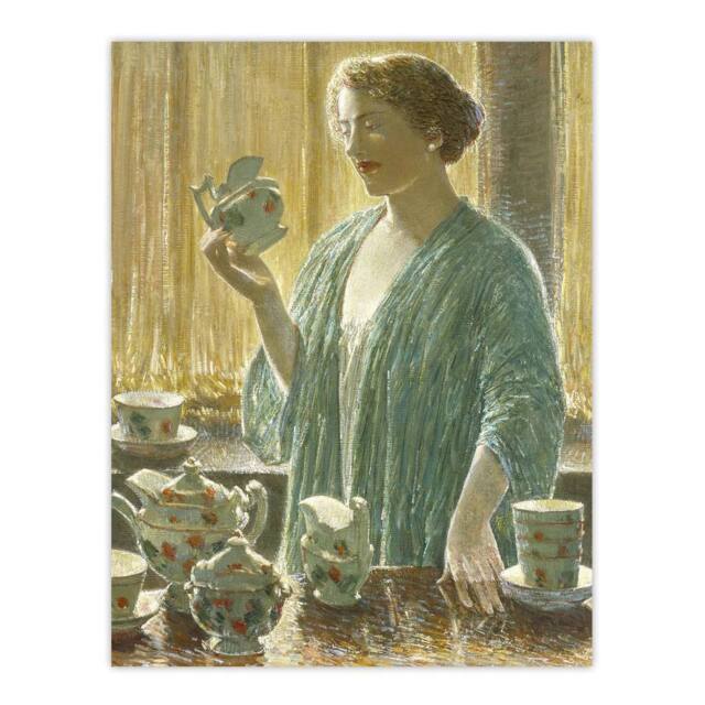 "Artery8 Strawberry Tea Set Domestic Scene Hassam Wall Art Poster Print - Size: W12"" x H16""" - image 1