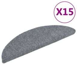 Berkfield Home 15 Self-adhesive Stair Mats Needle Punch 56x17x3 cm Light Grey - Size: Medium - thumbnail 2