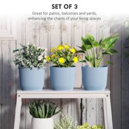 STILVORA Set of 3 Plant Pots 22 cm Blue - thumbnail 6