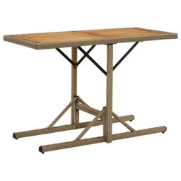 Berkfield Home Garden Table Beige Solid Wood Acacia & Poly Rattan
