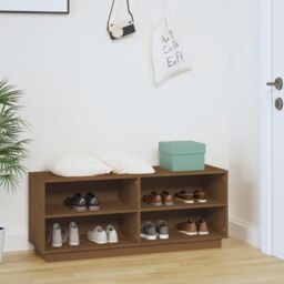 Berkfield Home Shoe Cabinet Honey Brown 110x34x45 cm Solid Wood Pine - Size: 110 x 34 x 45 cm - thumbnail 3