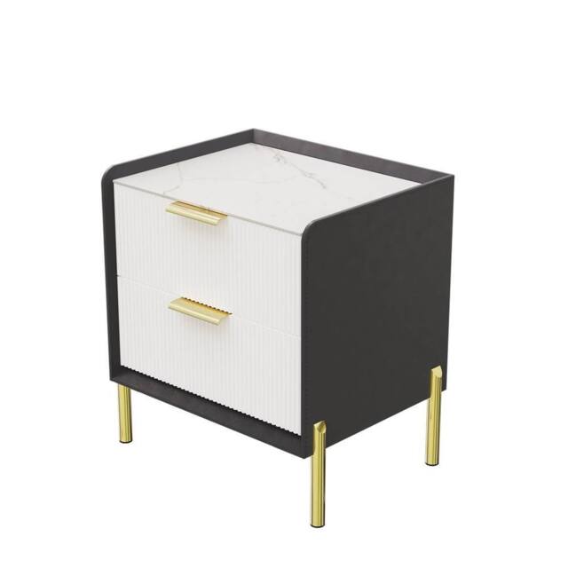 ERGOVEXA 2 Drawers Bedside Table Nightstand White Marble Top Bedroom Cabinet - image 1