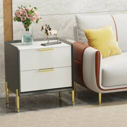 ERGOVEXA 2 Drawers Bedside Table Nightstand White Marble Top Bedroom Cabinet - thumbnail 4