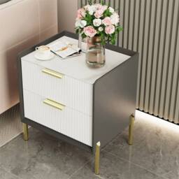 ERGOVEXA 2 Drawers Bedside Table Nightstand White Marble Top Bedroom Cabinet - thumbnail 3