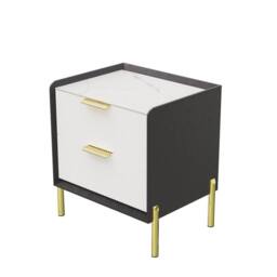 ERGOVEXA 2 Drawers Bedside Table Nightstand White Marble Top Bedroom Cabinet