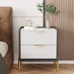 ERGOVEXA 2 Drawers Bedside Table Nightstand White Marble Top Bedroom Cabinet - thumbnail 5