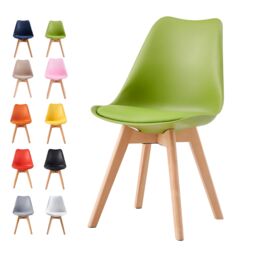 MCC Direct Single Dining Chair with Wooden Legs & Padded Cushion - Eva in Green - thumbnail 1