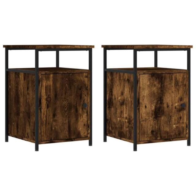 Berkfield Home Bedside Cabinets 2 pcs Smoked Oak 40x42x60 cm Engineered Wood in Brown - Size: 40 x 42 x 60 cm - image 1