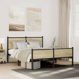 Berkfield Home Metal Bed Frame without Mattress Sonoma Oak 140x200 cm in Brown - thumbnail 2