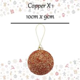 VFM e-Store Christmas Hanging Glass Bauble Decoration 10cm x 9cm Copper X 1 - Size: 10 cm x 9 cm - thumbnail 2