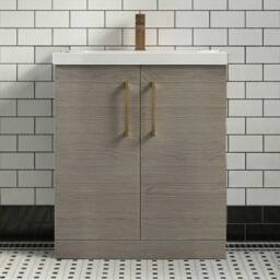 Balterley Bathroom Floor Standing 2-Door Vanity Unit Basin, Solace Oak, 800mm in Brown - thumbnail 2