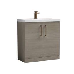Balterley Bathroom Floor Standing 2-Door Vanity Unit Basin, Solace Oak, 800mm in Brown - thumbnail 1