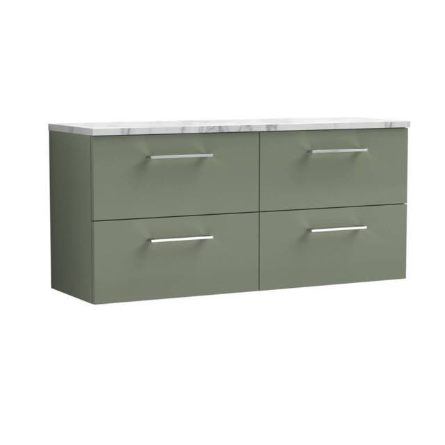Balterley Level 1200mm Wall Hung 4 Drawer Unit & Laminate Worktop, Satin Green - image 1