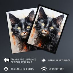 Artery8 Wall Art Print Portrait of a Black Kitten Drip Paint Oil Painting Orange Grey Cream Cat Lover Artwork Framed - Size: A4 - thumbnail 2