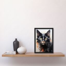 Artery8 Wall Art Print Portrait of a Black Kitten Drip Paint Oil Painting Orange Grey Cream Cat Lover Artwork Framed - Size: A4 - thumbnail 4