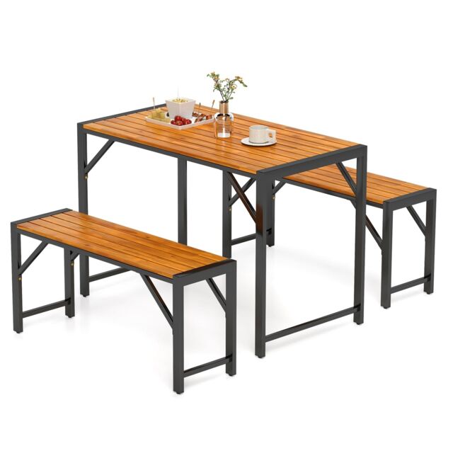 Costway 3-Pieces Patio Dining Set for 4 People Outdoor Picnic Table & 2 Benches in Natural - image 1