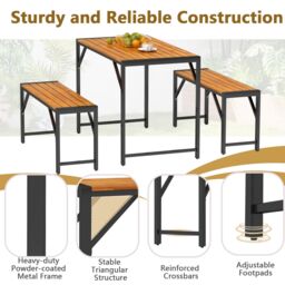 Costway 3-Pieces Patio Dining Set for 4 People Outdoor Picnic Table & 2 Benches in Natural - thumbnail 4