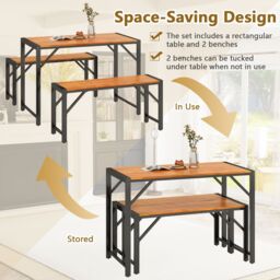 Costway 3-Pieces Patio Dining Set for 4 People Outdoor Picnic Table & 2 Benches in Natural - thumbnail 6