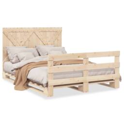 Berkfield Home Bed Frame without Mattress with Headboard 160x200 cm Solid Wood in Light Brown - thumbnail 1
