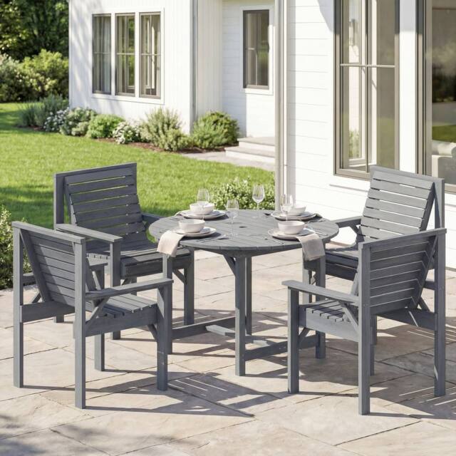 OUTSUNNY Garden Dining Set, Round Table & Chairs w/ Parasol Hole in Grey - Size: 100 cm x 100 cm - image 1