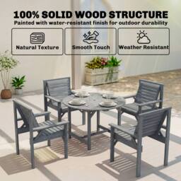 OUTSUNNY Garden Dining Set, Round Table & Chairs w/ Parasol Hole in Grey - Size: 100 cm x 100 cm - thumbnail 4