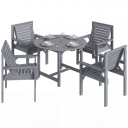 OUTSUNNY Garden Dining Set, Round Table & Chairs w/ Parasol Hole in Grey - Size: 100 cm x 100 cm - thumbnail 2
