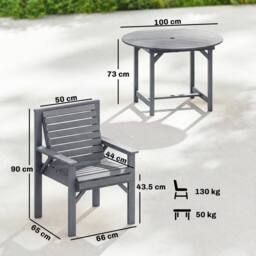 OUTSUNNY Garden Dining Set, Round Table & Chairs w/ Parasol Hole in Grey - Size: 100 cm x 100 cm - thumbnail 3