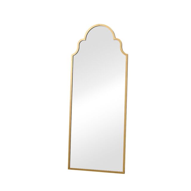 Melody Maison Antique Brushed Gold Arched Wall Mirror 155cm X 60cm in Metallic Gold - Size: 155 cm X 60 cm