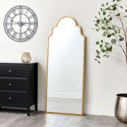 Melody Maison Antique Brushed Gold Arched Wall Mirror 155cm X 60cm in Metallic Gold - Size: 155 cm X 60 cm - thumbnail 3