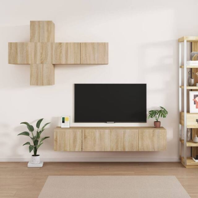 Berkfield Home 7 Piece TV Cabinet Set Sonoma Oak Engineered Wood in Brown - image 1