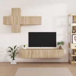 Berkfield Home 7 Piece TV Cabinet Set Sonoma Oak Engineered Wood in Brown - thumbnail 1