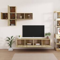 Berkfield Home 7 Piece TV Cabinet Set Sonoma Oak Engineered Wood in Brown - thumbnail 3
