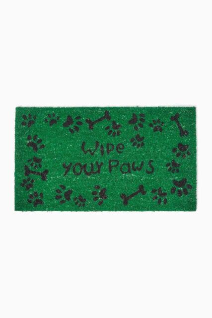 Homescapes Wipe Your Paws Coir Door Mat in Green - Size: 40 cm x 70 cm - image 1