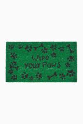 Homescapes Wipe Your Paws Coir Door Mat in Green - Size: 40 cm x 70 cm - thumbnail 1
