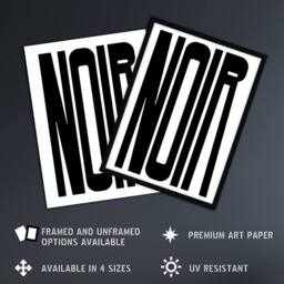 Artery8 Noir Word Modern Bold Graphic Minimalism Framed Wall Art Print in White - Size: A4 - thumbnail 2