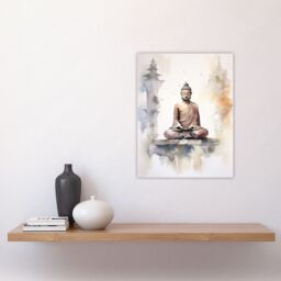 "Artery8 Wall Art Print Buddha Vihara Meditation Prayer Soft Neutral Watercolour Painting Poster in Beige - Size: W18"" x H24""" - thumbnail 4