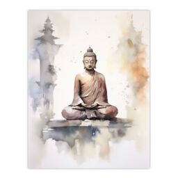 "Artery8 Wall Art Print Buddha Vihara Meditation Prayer Soft Neutral Watercolour Painting Poster in Beige - Size: W18"" x H24""" - thumbnail 1