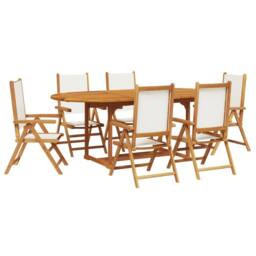 Berkfield Home 7 Piece Garden Dining Set Cream White Fabric & Solid Wood - thumbnail 2