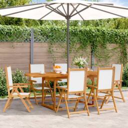 Berkfield Home 7 Piece Garden Dining Set Cream White Fabric & Solid Wood - thumbnail 1